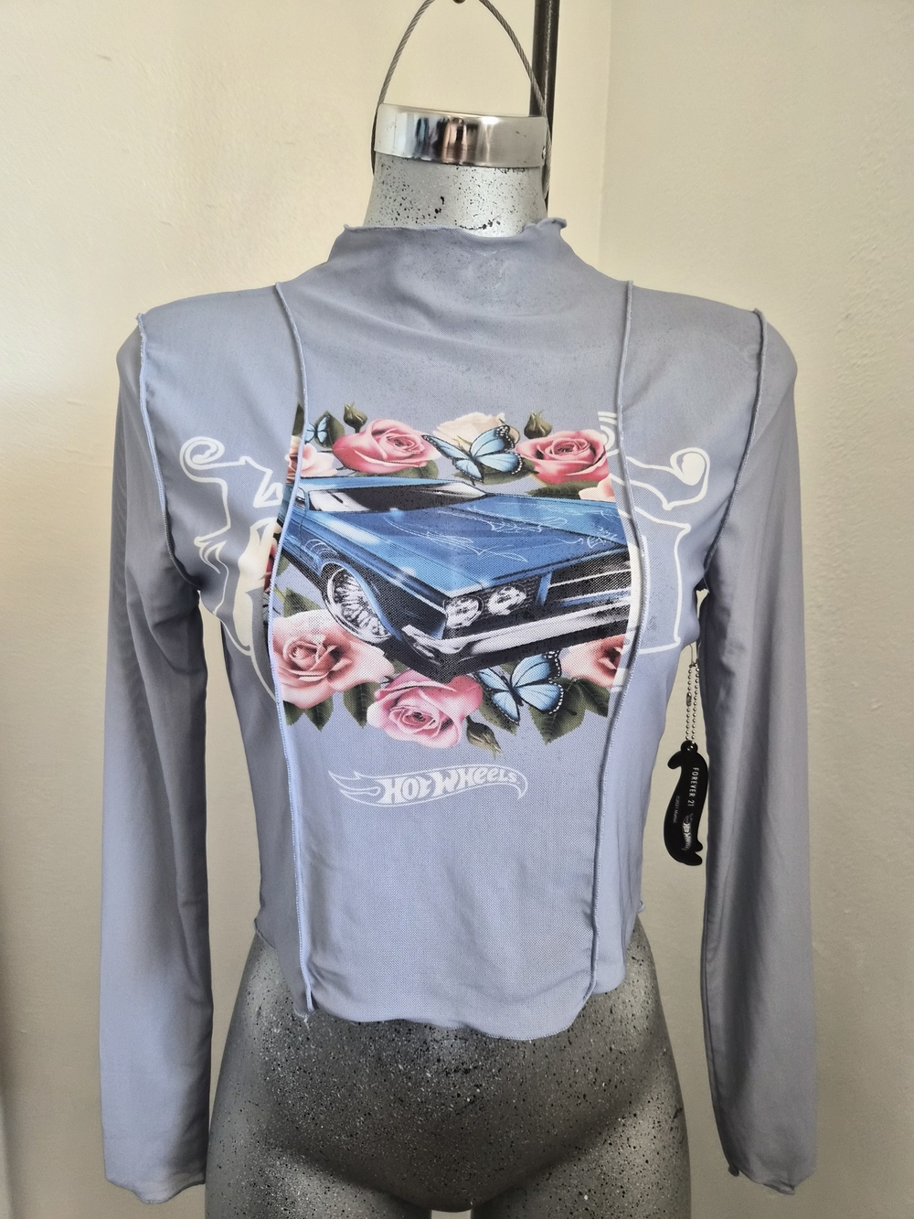 Forever 21 x Hot Wheels Blue Mesh Long Sleeve Top